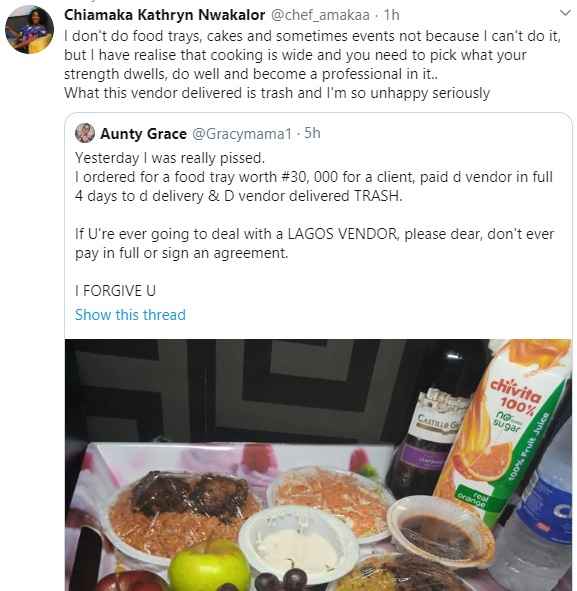 Dissatisfied customer calls out food vendor as she reveals the food tray  she ordered and what was delivered