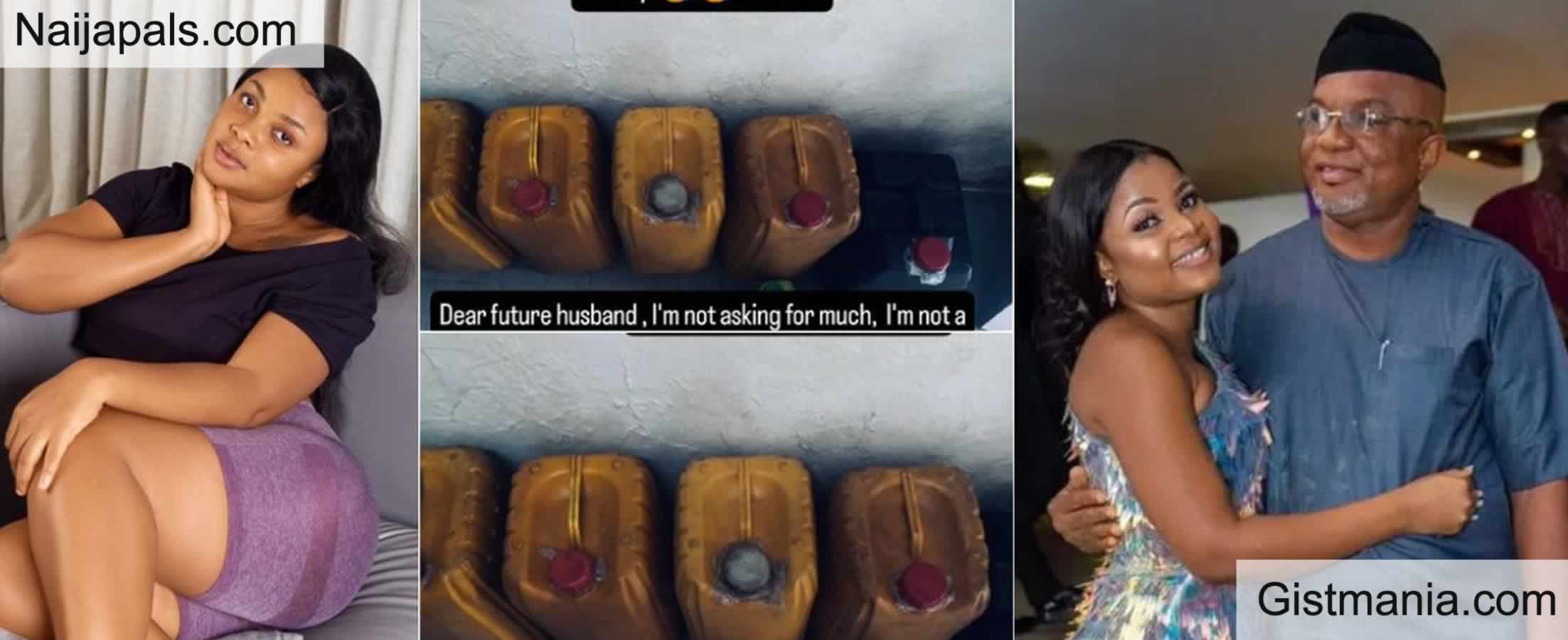 Actress Bimbo Ademoye Sends Memo To Future Hubby After Her Dad Surprises Her With Kegs Of Fuel