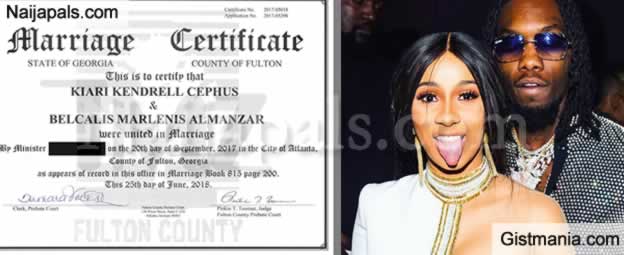 Photo Of Offset and Cardi B Marriage Certificate (They ...