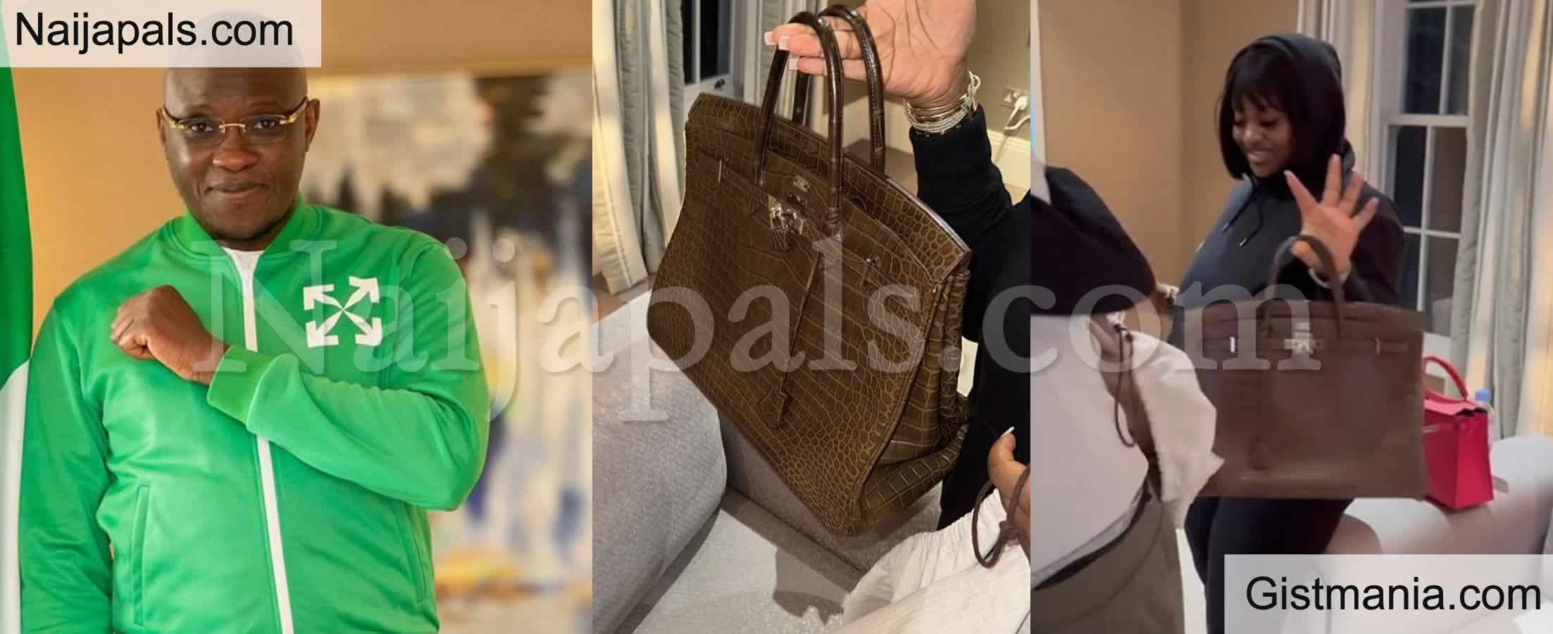 UK-based Nigerian clergyman, Tobi Adegboyega, gifts Davido's fiancée,  Chioma, a Hermes Birkin snakeskin bag said to be worth $95000 (video)