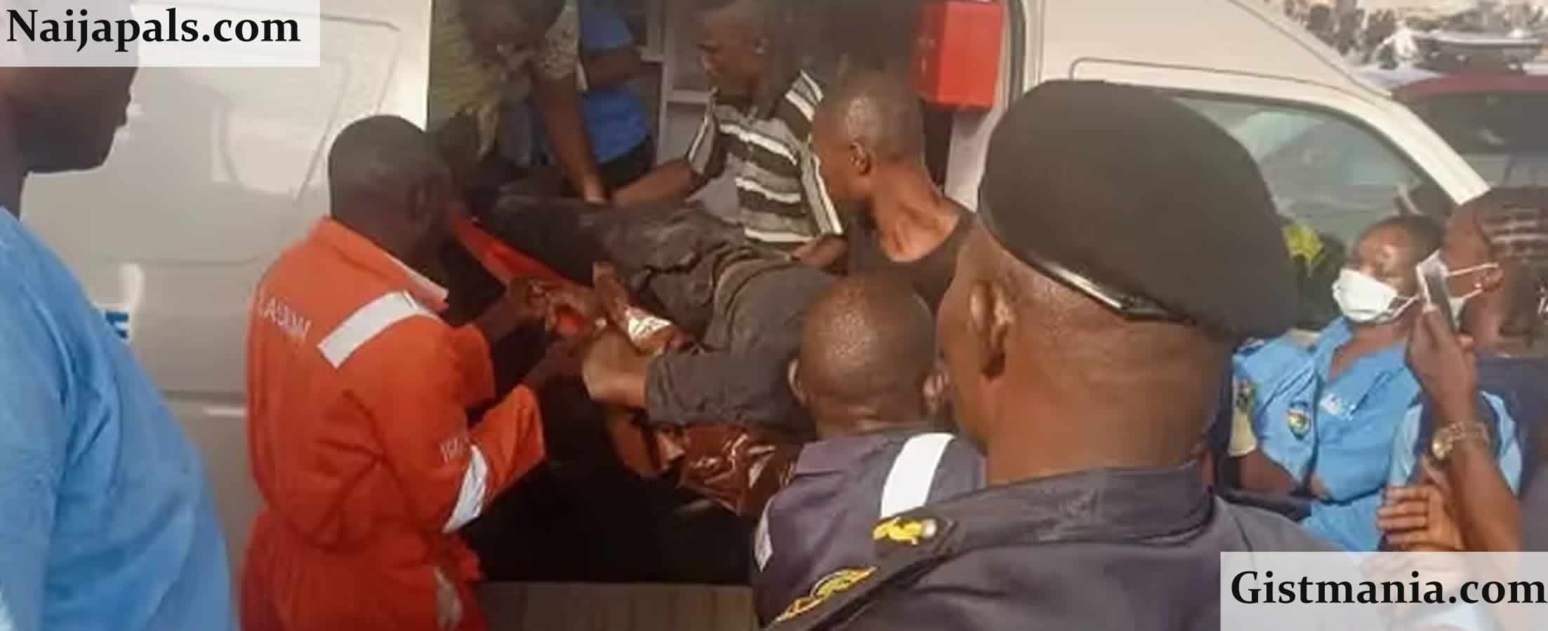 Emergency Workers Rescue Petrol Attendant Who Fell Into Underground Tank At Agege