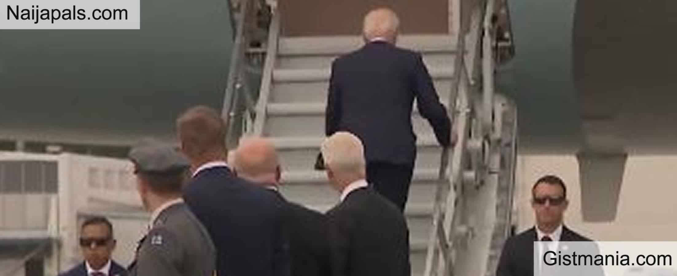 US President, Joe Biden Nearly Trips And Falls While Boarding Air Force ...