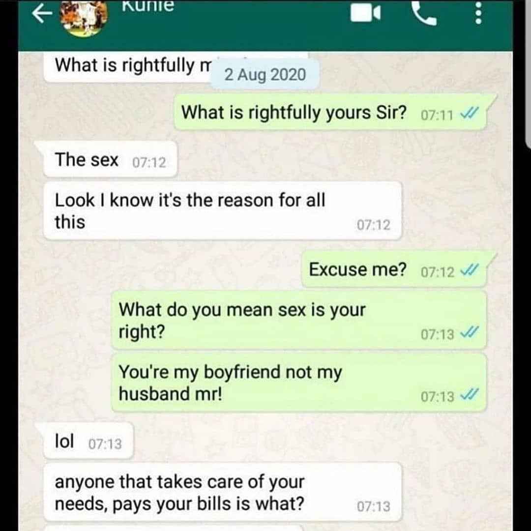 DEBATE! Is Sex a Mans Right in a Relationship? - See This Leaked Chat Between Two Lovers