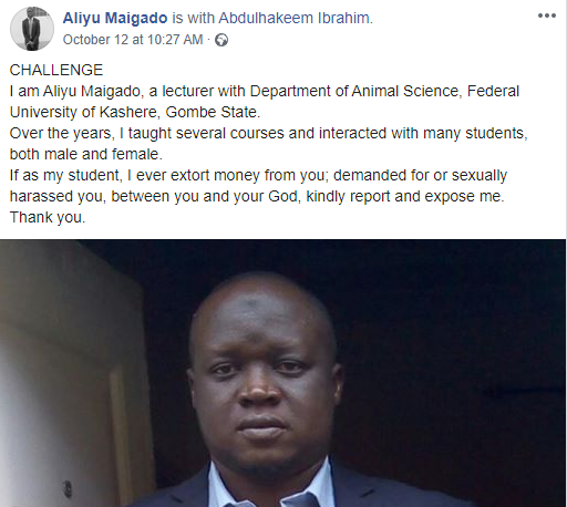 Expose Me If I Have Sexually Harassed You - Lecturer, Aliyu Maigado Challenges His Students - Photo/Image