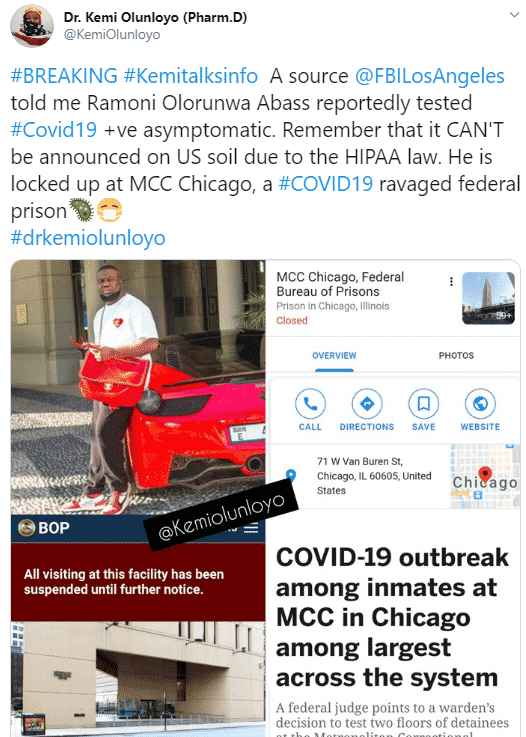 Controversial Journalist, Kemi Olulonyo Claims Hushpuppi Test Positive To Covid 19 In Prison  %Post Title