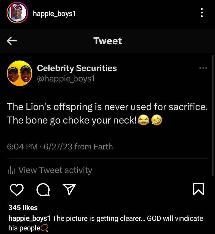 “The lion’s offspring can never be used for sacrifice” – Happie Boys throw shade once again