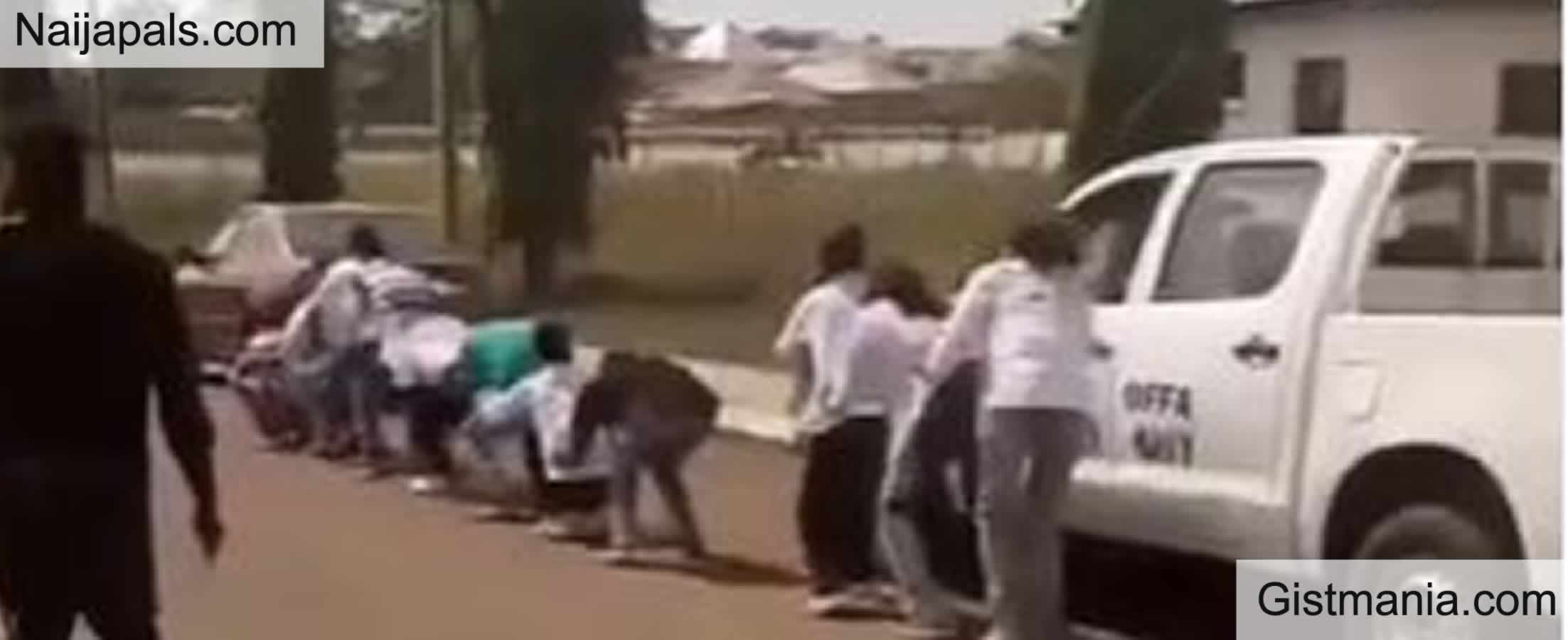 Security Operatives Dehumanize Students Celebrating After Graduation, Force Them to Frog Jump